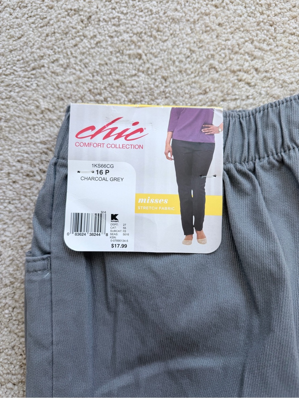 Rare vintage cord Chic brand new Charcoal Grey Elastic Waist Chinos
